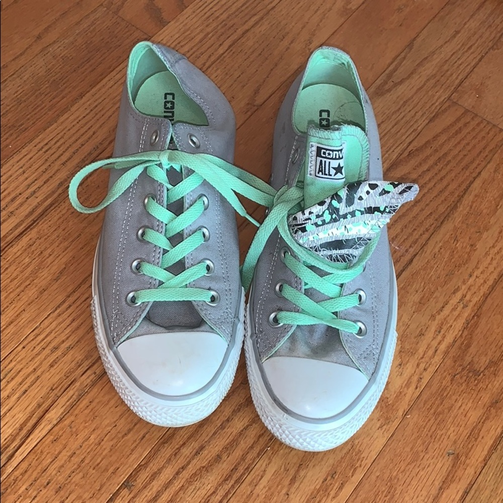 Grey and green converse